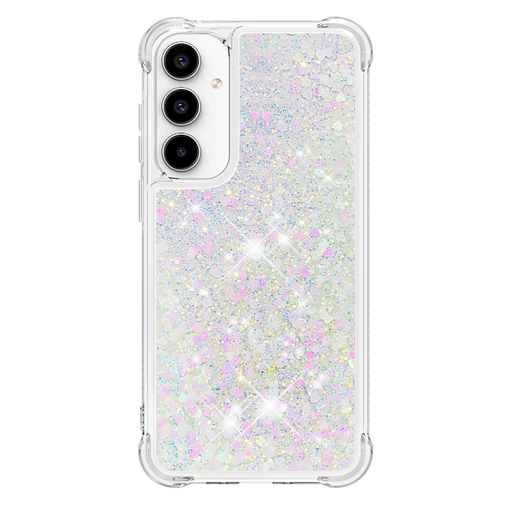 Glitter gelový přesýpací obal na Samsung Galaxy A55 5G - růžovostříbrný/srdíčka