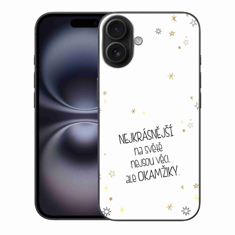 Gelový kryt mmCase na iPhone 16 Plus - citát 4 bílé pozadí