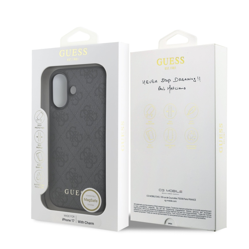 Guess 4G Charm Zadní Kryt pro iPhone 17 Tone on Tone Grey