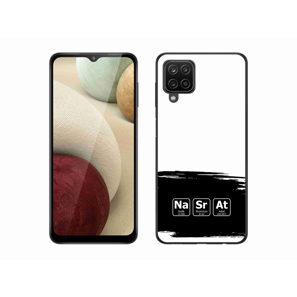 Gelový kryt mmCase na Samsung Galaxy M12 - chemické prvky černobílé pozadí