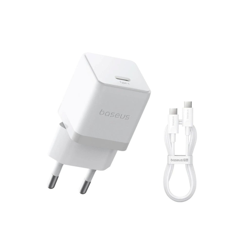 Baseus Palm Fast Nabíječka USB-C 20W + Datový Kabel USB-C/USB-C 1m White