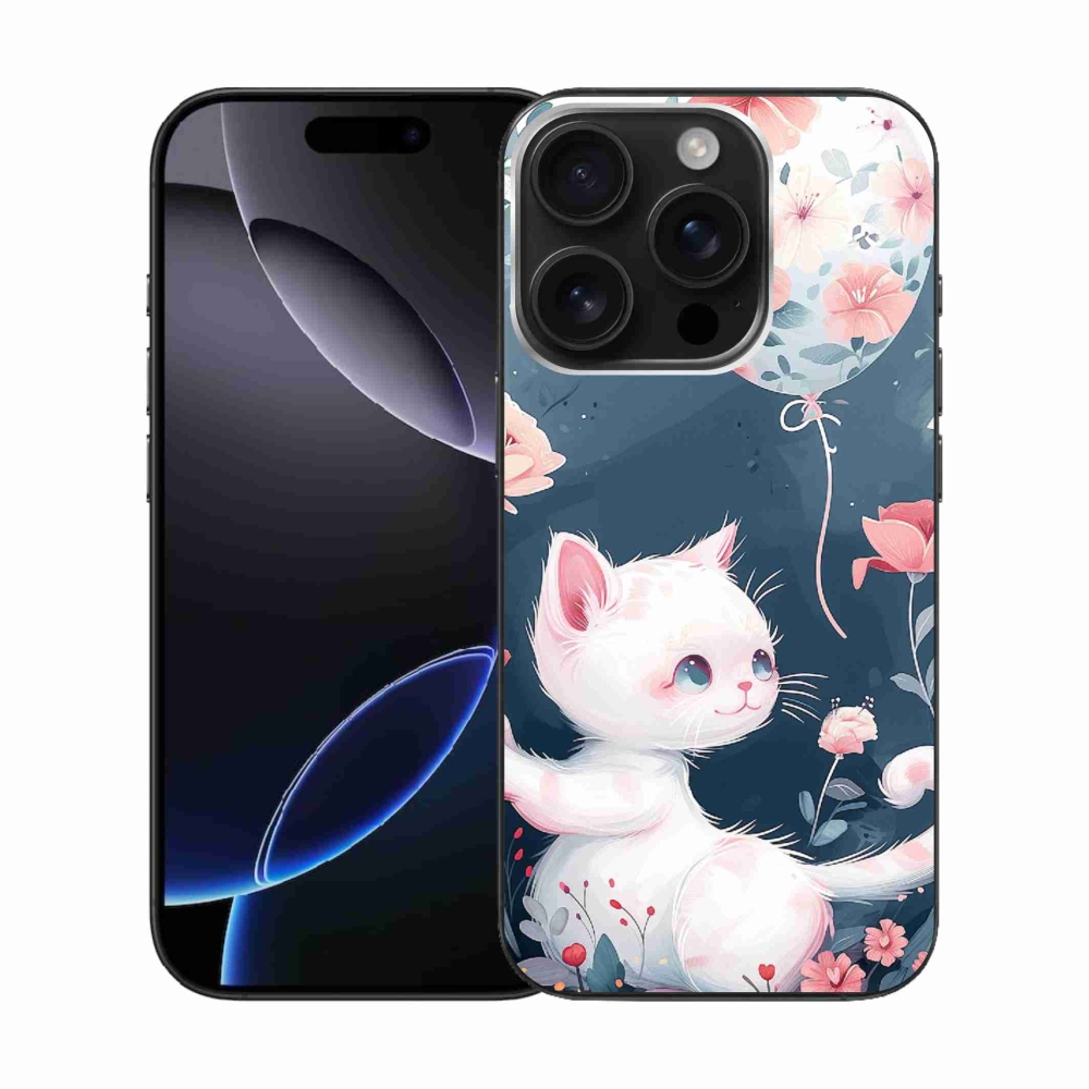 Gelový kryt mmCase na iPhone 16 Pro - kotě s balónkem