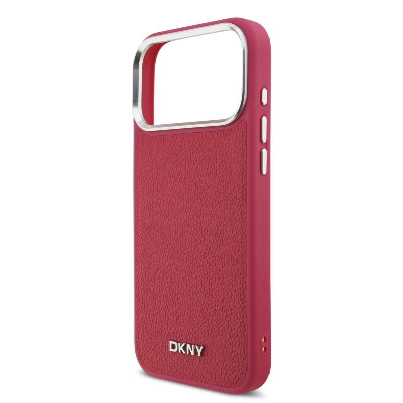 DKNY PU Leather Metal Logo Wrist Chain MagSafe Zadní Kryt pro iPhone 17 Pro Max Pink