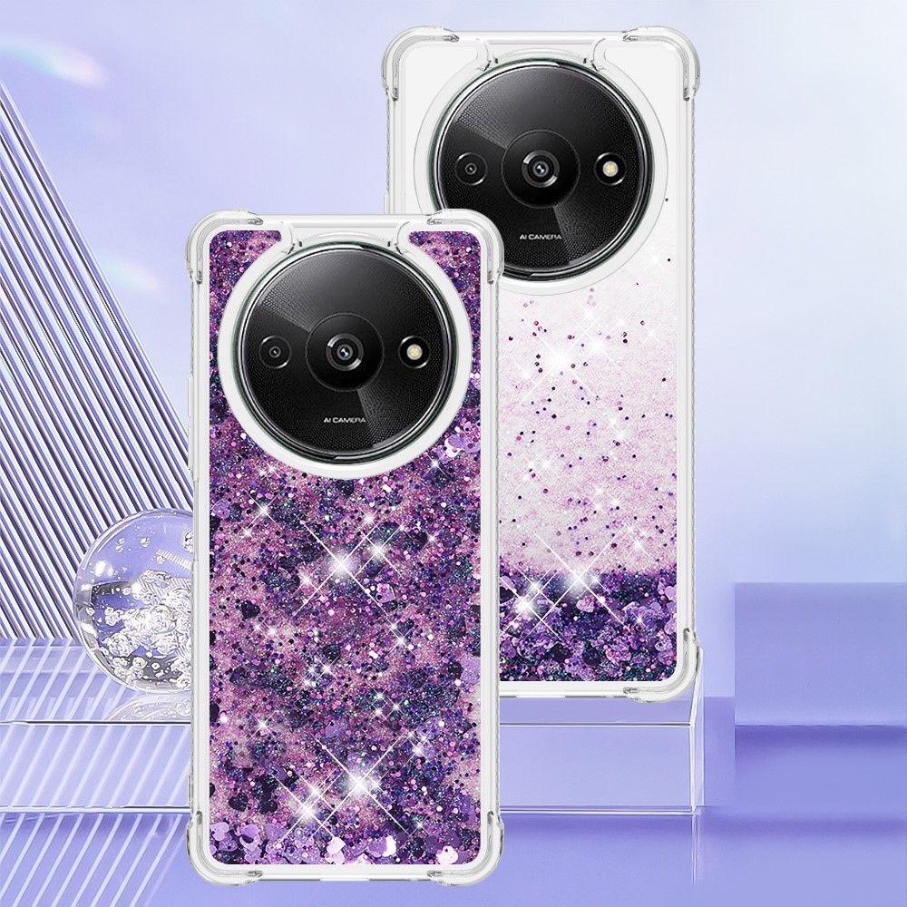 Glitter gelový přesýpací obal na Xiaomi Redmi A3 - tmavěfialový/srdíčka