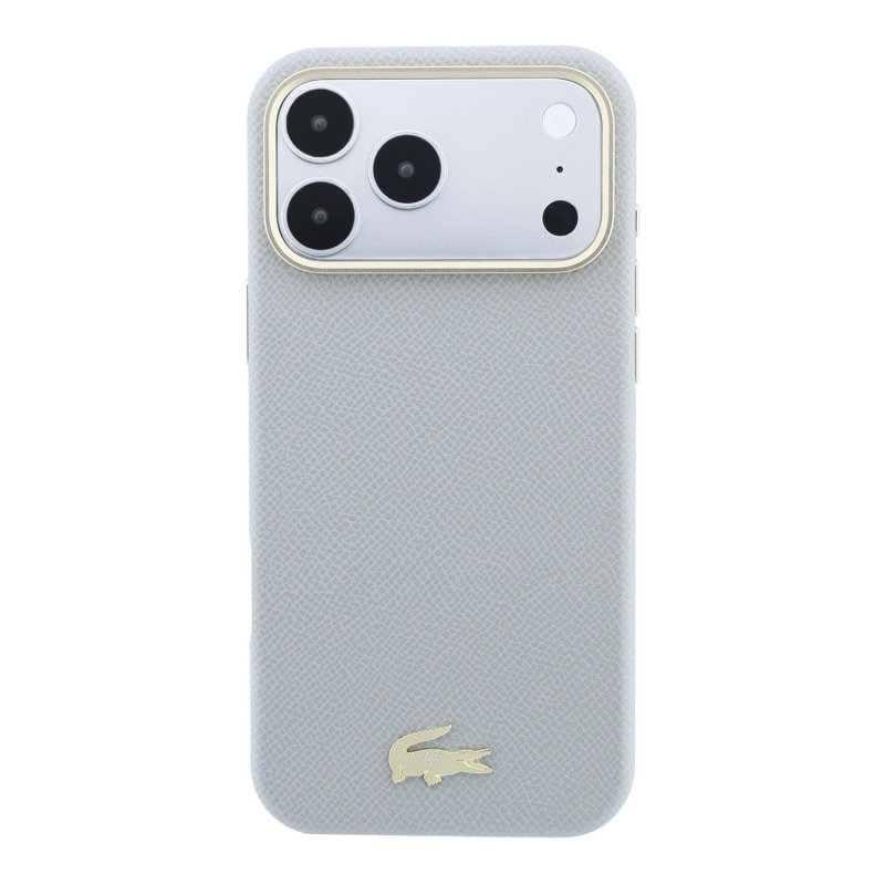 Lacoste PU Leather Champs Elysees Gold Logo MagSafe Zadní Kryt pro iPhone 18 Pro Light Grey