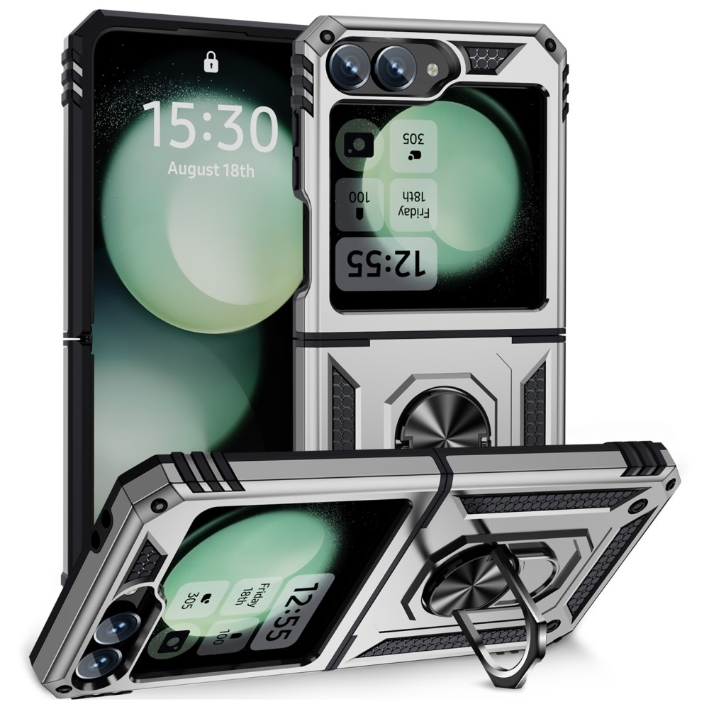 Ring odolný kryt na Samsung Galaxy Z Flip6 5G - stříbrný