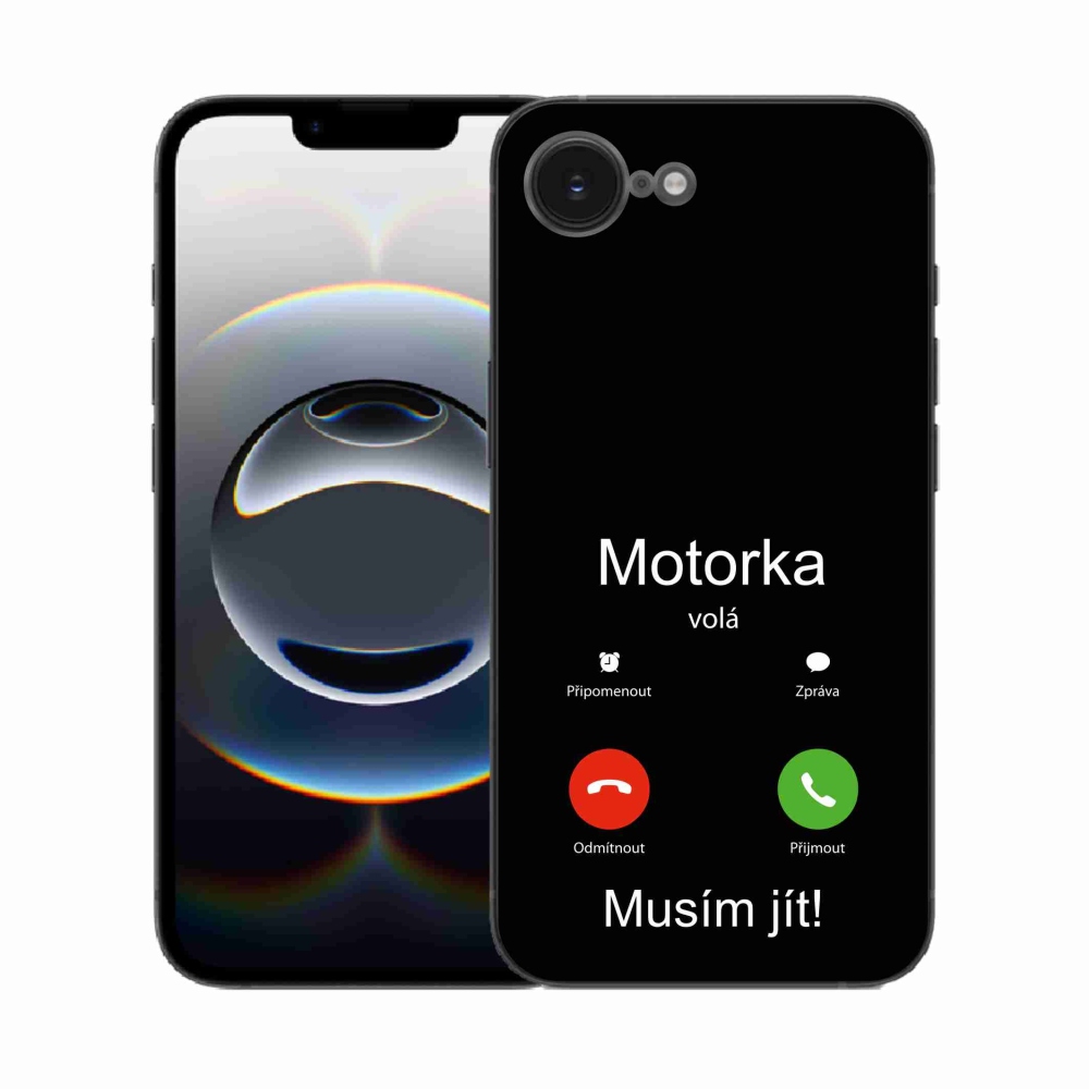 Gelový kryt mmCase na iPhone 16e - motorka volá černé pozadí