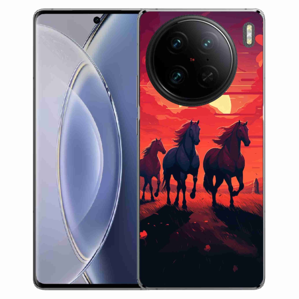 Gelový kryt mmCase na Vivo X90 Pro - koně a západ slunce