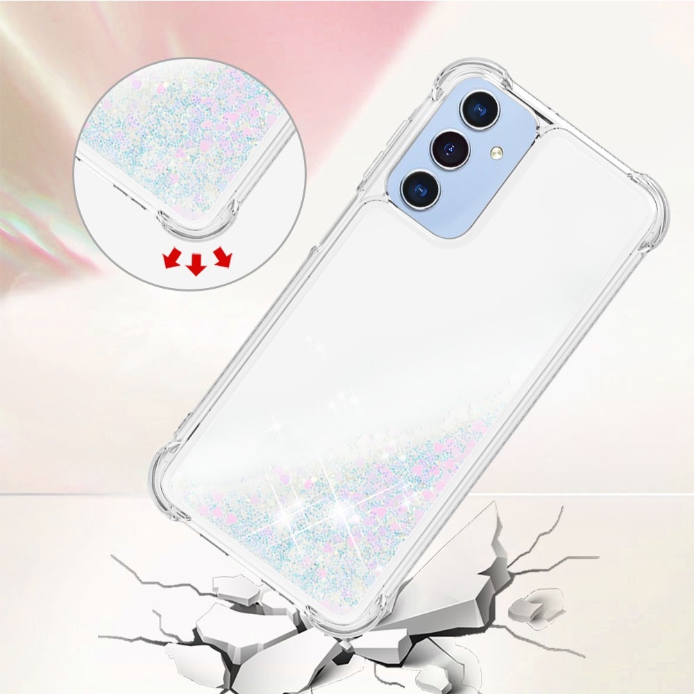 Glitter přesýpací gelový obal na Samsung Galaxy A26 5G - růžovostříbrný/srdíčka