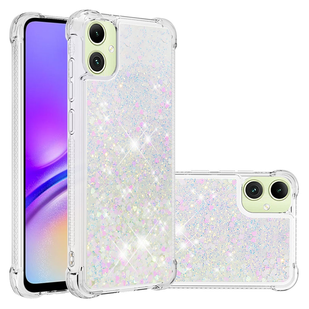 Glitter přesýpací gelový obal na Samsung Galaxy A07 4G - růžovostříbrný/srdíčka