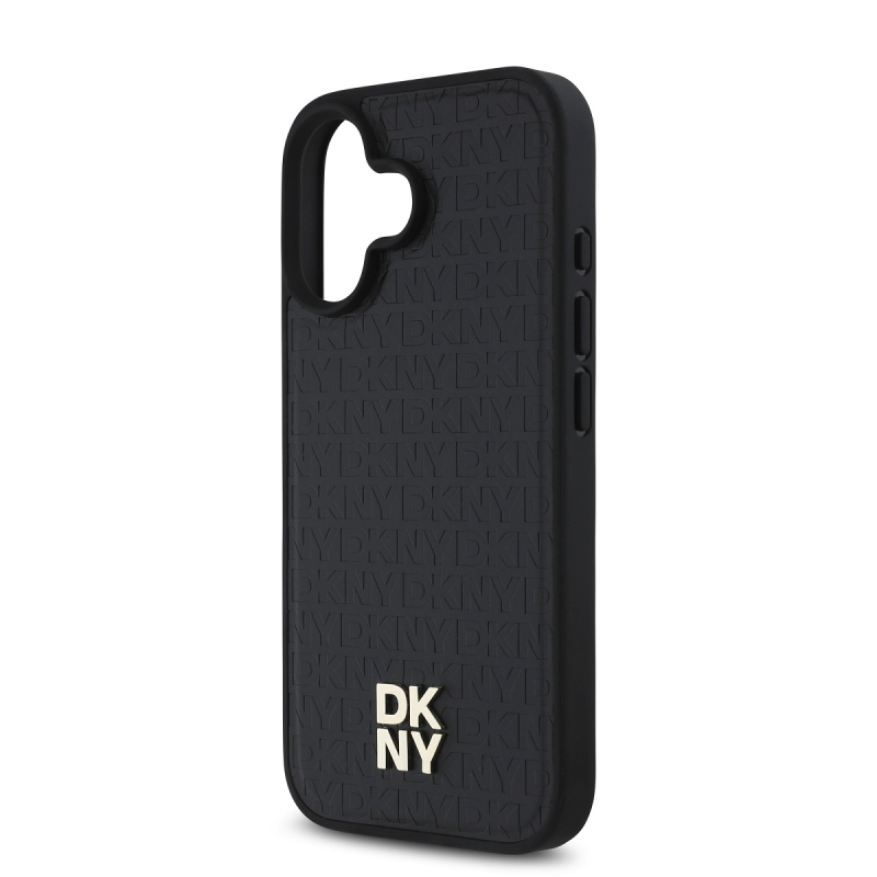 DKNY PU Leather Repeat Pattern Stack Logo MagSafe Zadní Kryt pro iPhone 16 Plus Black