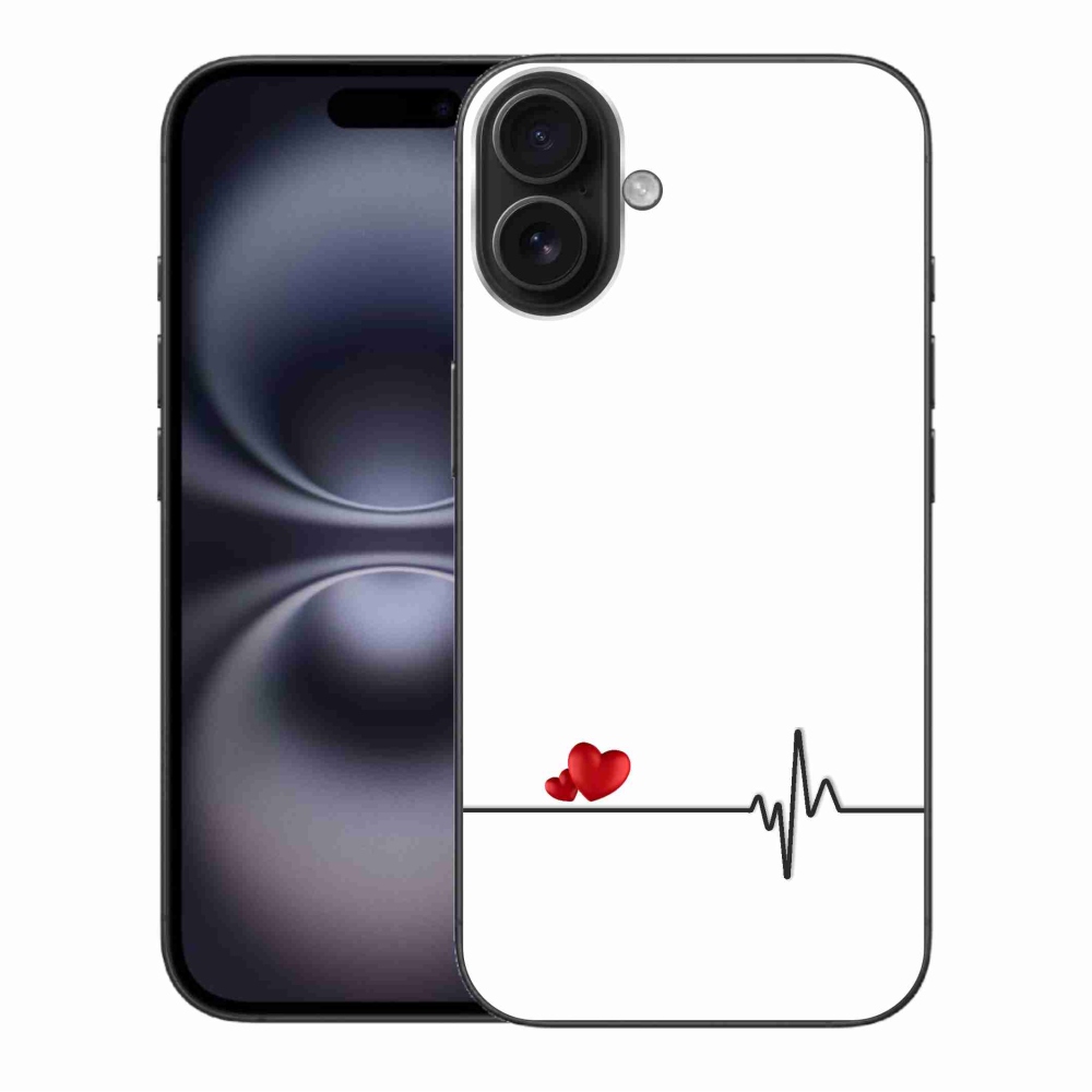 Gelový kryt mmCase na iPhone 16 Plus - srdce a tep bílé pozadí