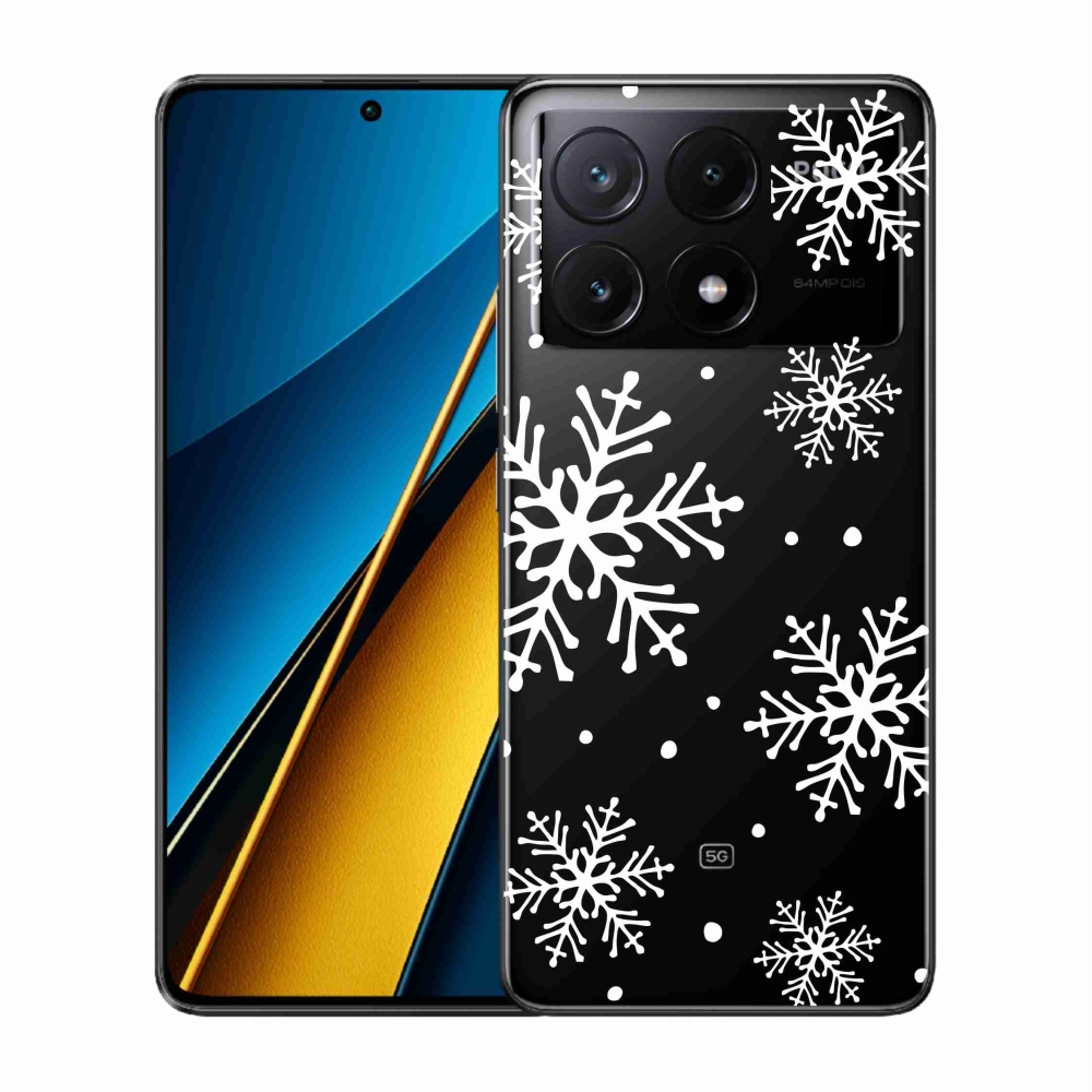 Gelový kryt mmCase na Xiaomi Poco X6 Pro 5G - bílé vločky na průhledném pozadí