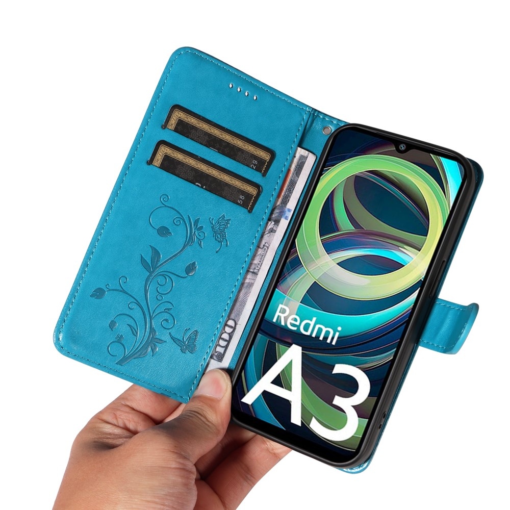 Flowers knížkové pouzdro na Xiaomi Redmi A3 - modré