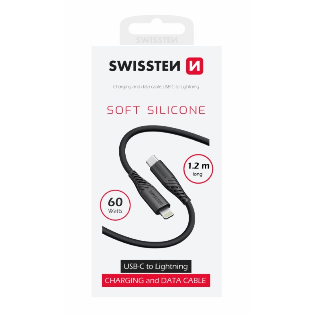 Swissten datový kabel Soft silikonový USB-C/Lightning 60W 1,2m - černý
