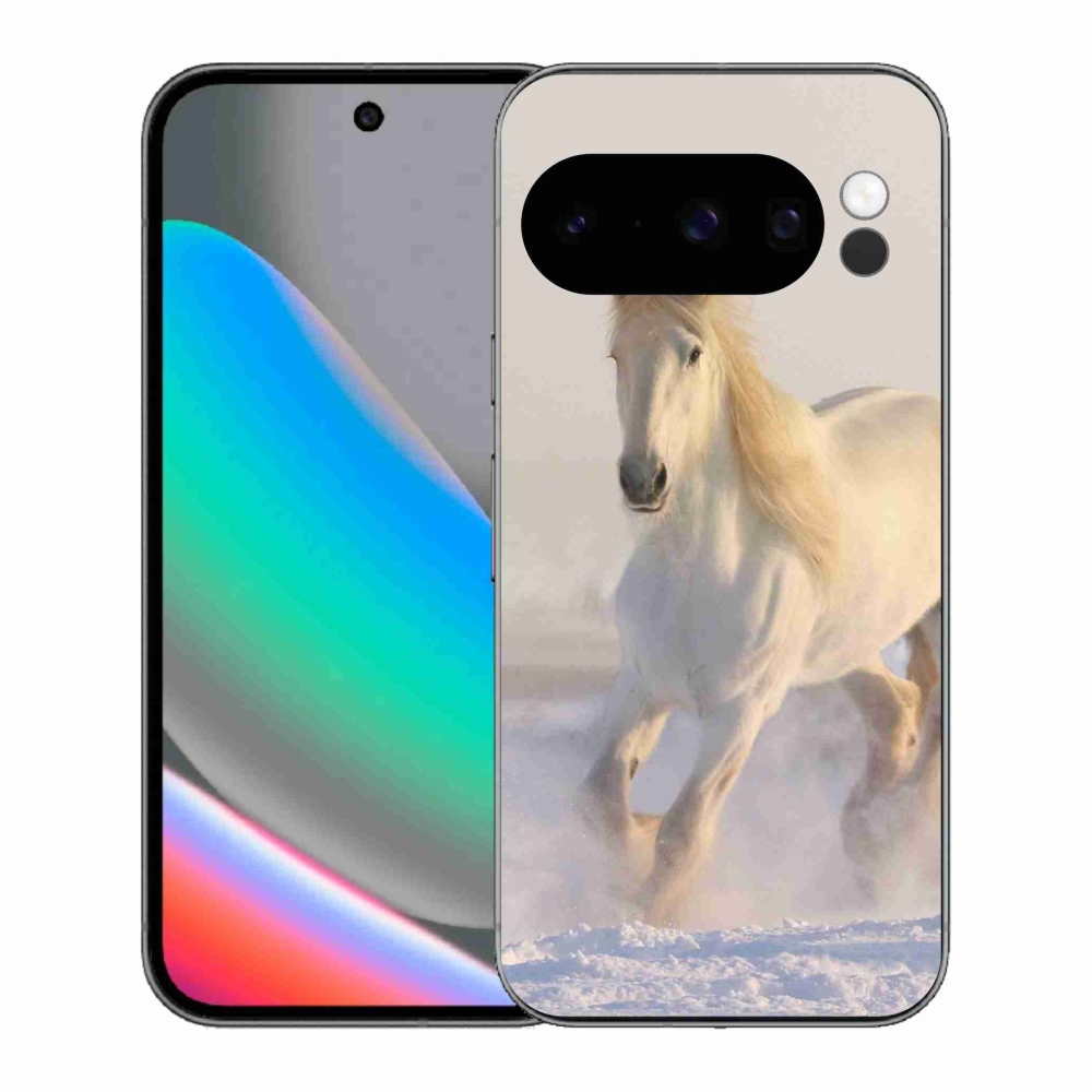 Gelový kryt mmCase na Google Pixel 10 Pro - kůň ve sněhu