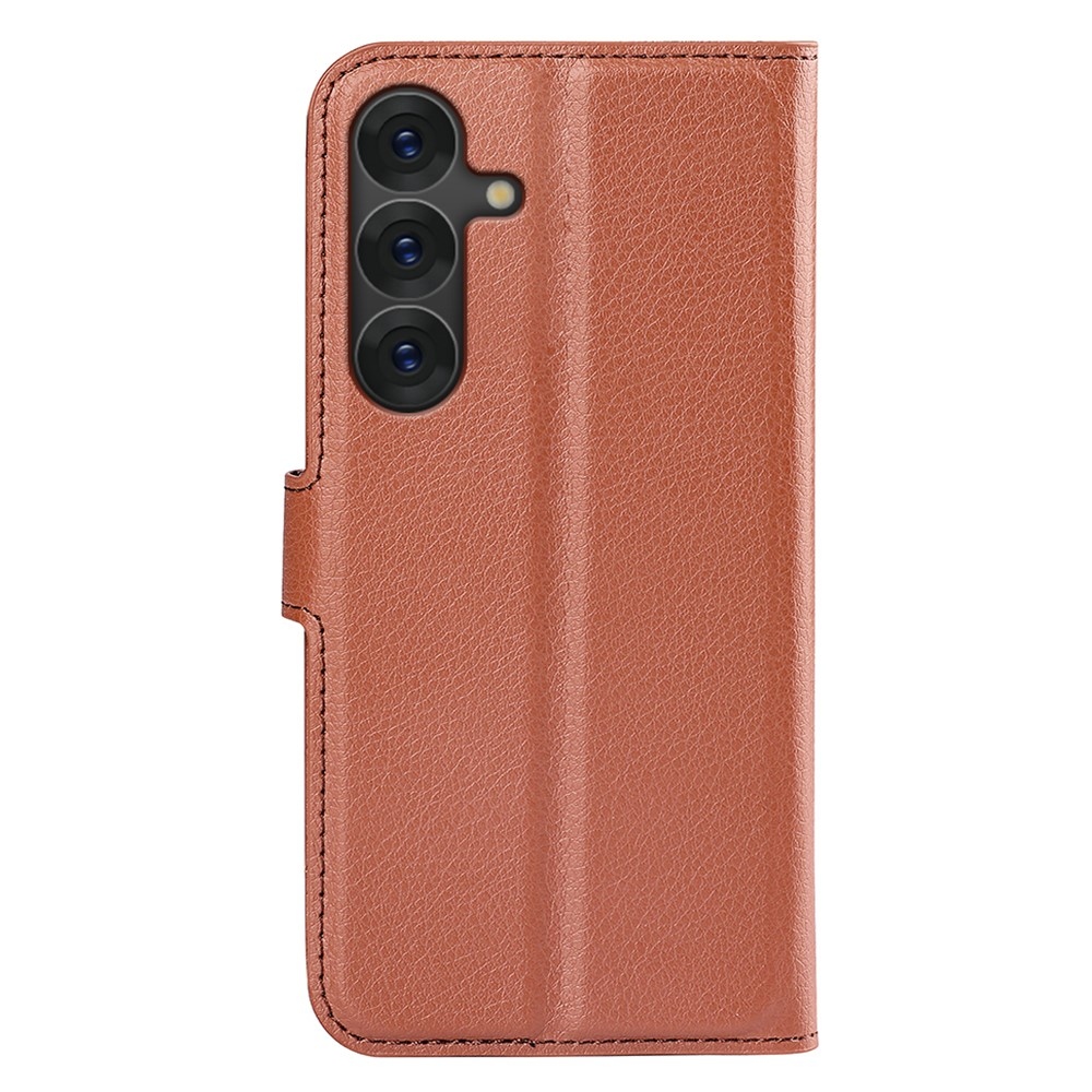 Litchi knížkové pouzdro na Samsung Galaxy S25+ - hnědé