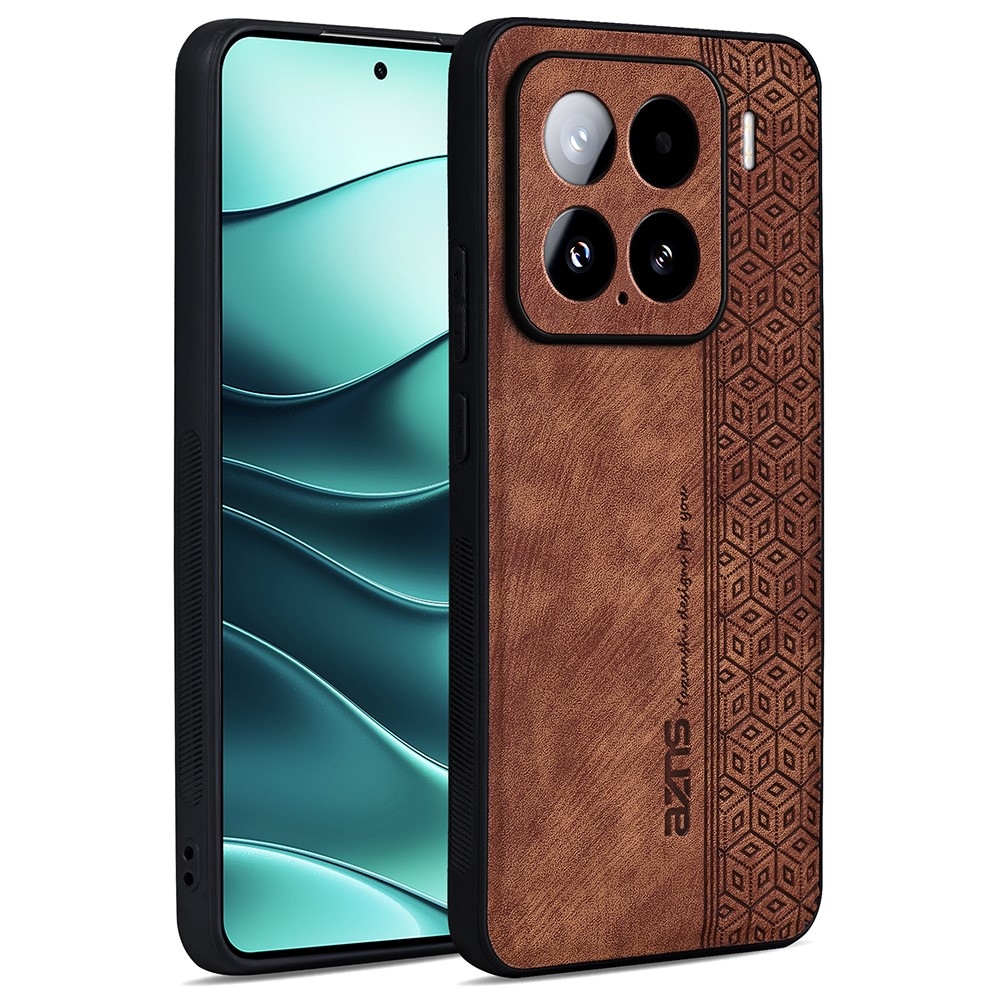 AZNS gelový obal potažený PU kůží pro mobil Xiaomi 15 - hnědý