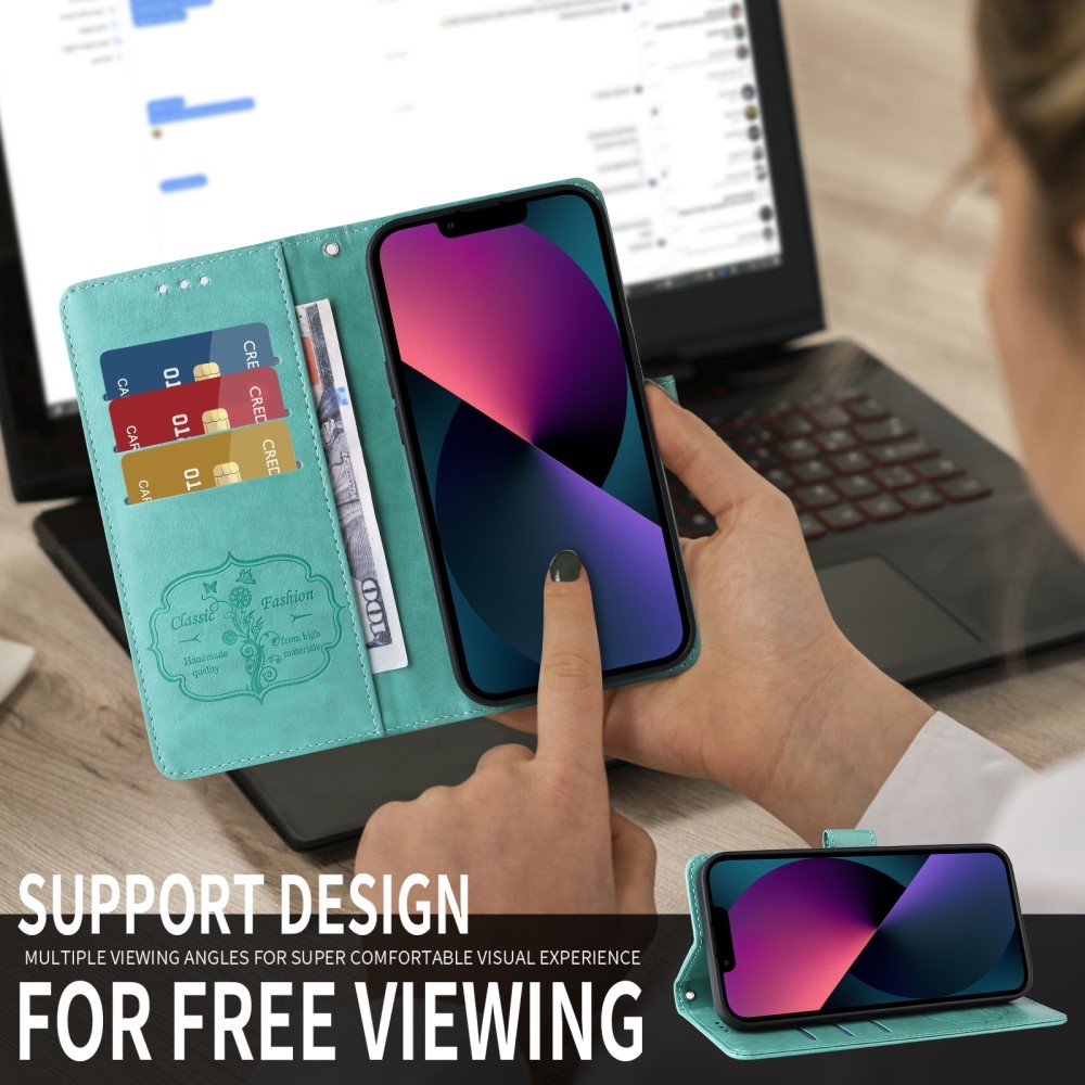 Flowery knížkové pouzdro na Realme 14 5G - modrozelené