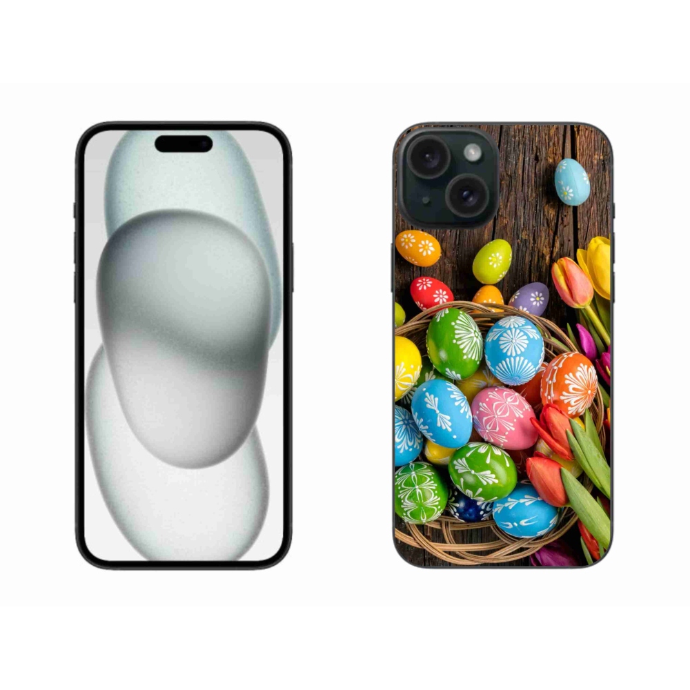 Gelový kryt mmCase na iPhone 15 Plus - velikonoční vajíčka