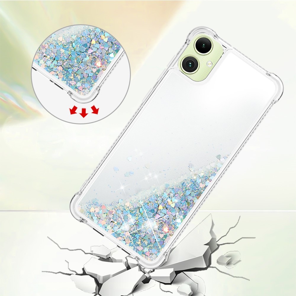 Glitter přesýpací gelový obal na Samsung Galaxy A06 4G - stříbrný/srdíčka