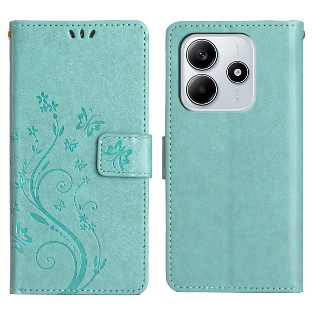 Flowers knížkové pouzdro na Xiaomi Redmi Note 14 5G - modrozelené