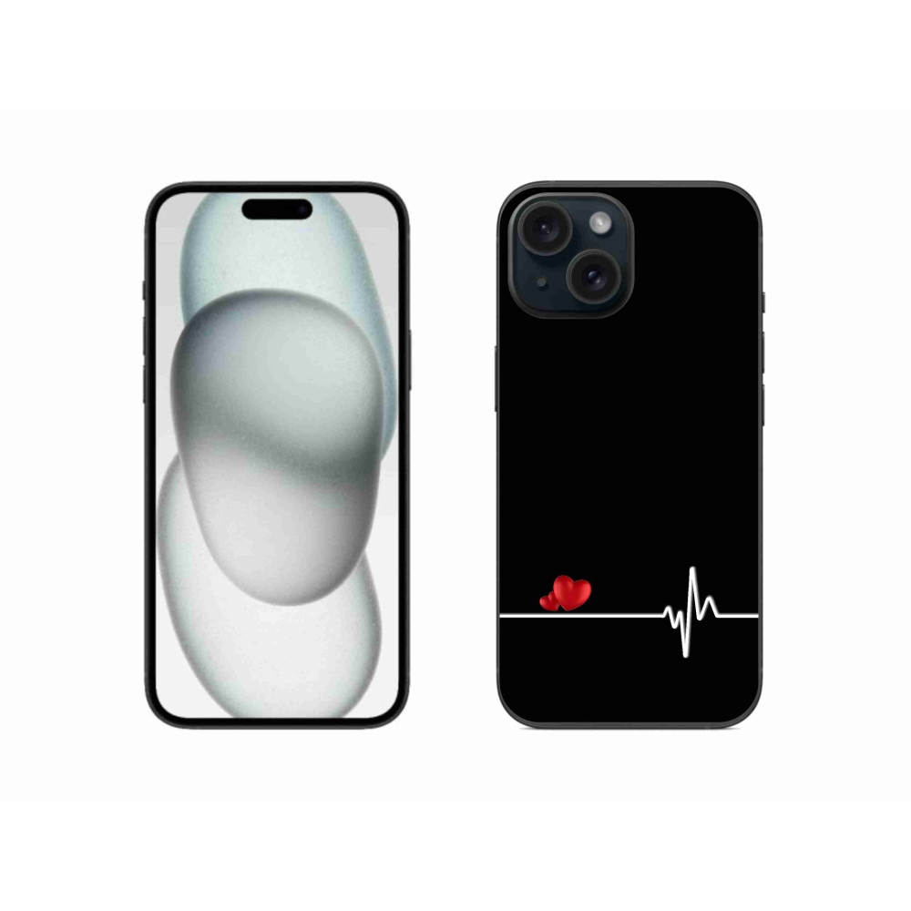 Gelový kryt mmCase na iPhone 15 - srdce a tep černé pozadí