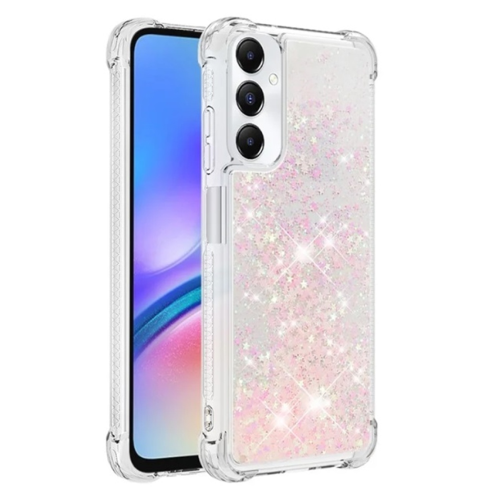 Glitter gelový přesýpací obal na Samsung Galaxy A05s - růžový/hvězdičky