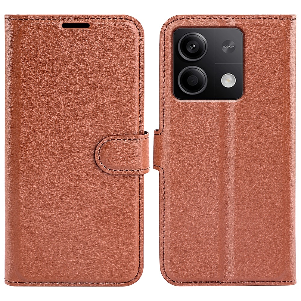 Litchi knížkové pouzdro na Xiaomi Redmi Note 13 5G - hnědé