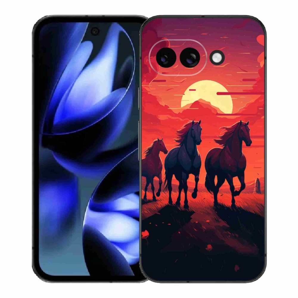 Gelový kryt mmCase na Google Pixel 9a - koně a západ slunce