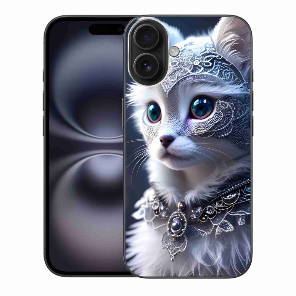 Gelový kryt mmCase na iPhone 16 Plus - bílá kočka
