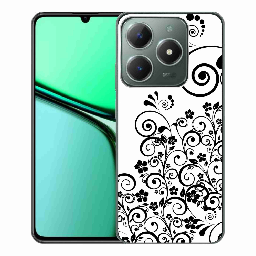 Gelový kryt mmCase na Realme C61 - černobílé květinové vzory