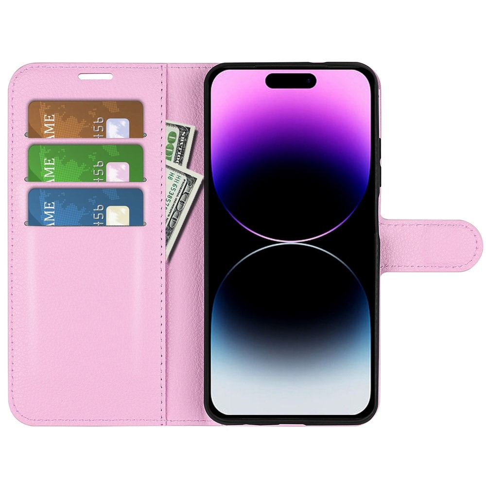 Litchi knížkové pouzdro na iPhone 15 Pro Max - růžové
