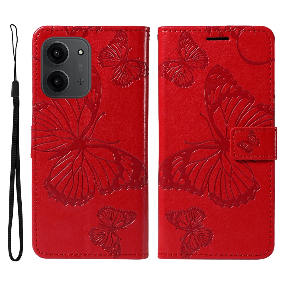Big Butterfly knížkové pouzdro na Xiaomi Redmi 15C 4G/5G (173mm) - červené
