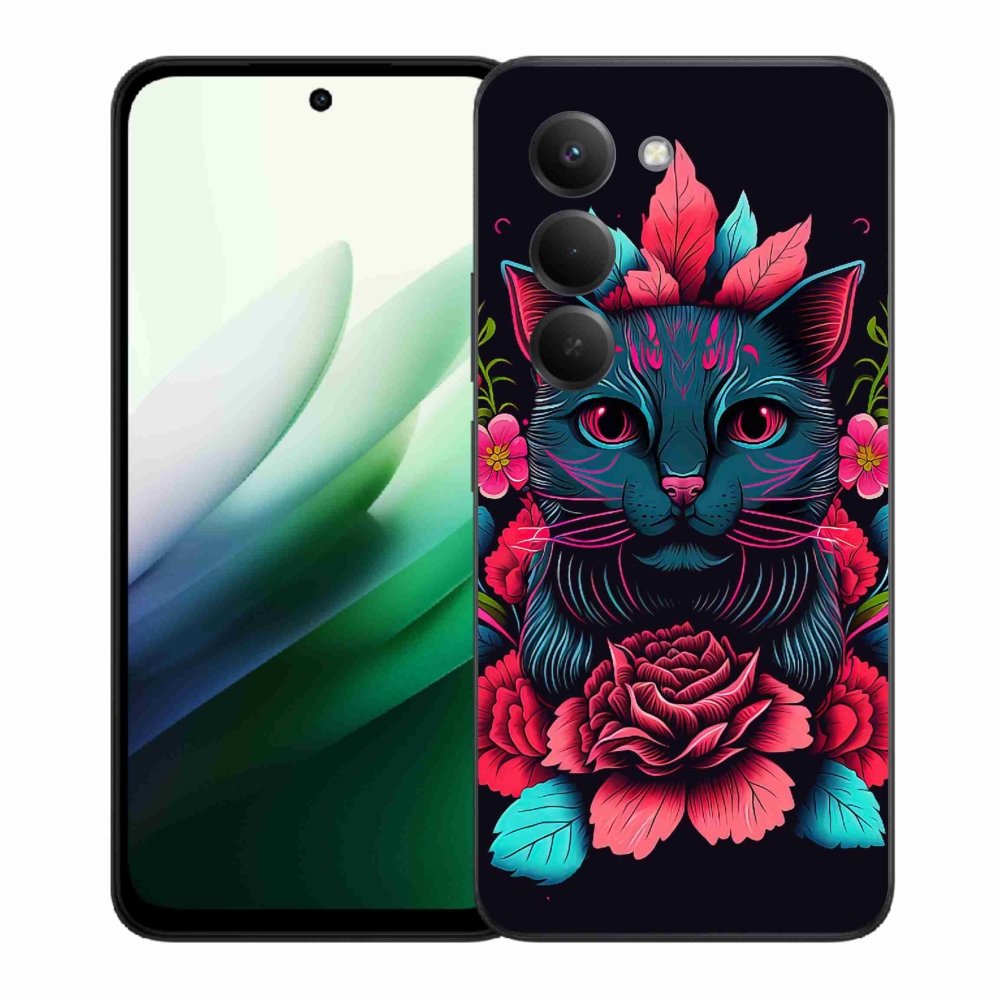 Gelový kryt mmCase na Xiaomi Redmi 15 5G (169mm) - květiny a kočka
