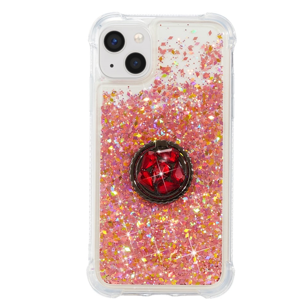 Glitter přesýpací gelový obal na iPhone 15 Plus - růžovozlatý