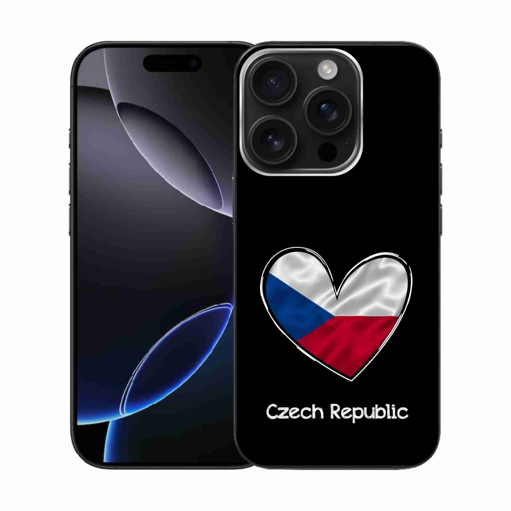 Gelový kryt mmCase na iPhone 16 Pro - vlajka srdce černé pozadí