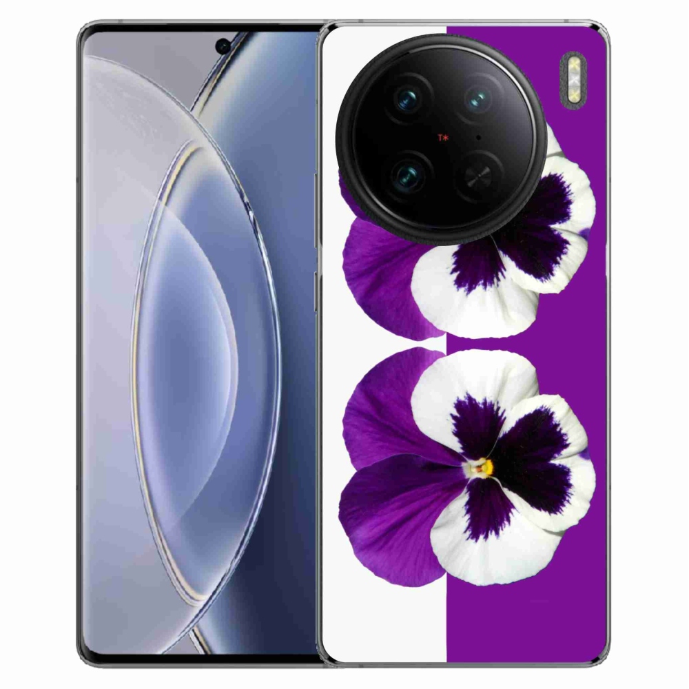 Gelový kryt mmCase na Vivo X90 Pro - fialovobílý květ