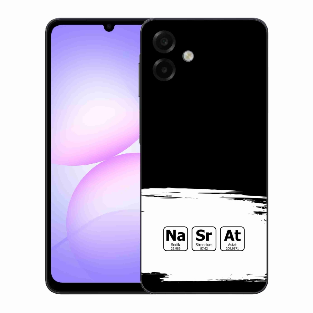 Gelový kryt mmCase na Samsung Galaxy A07 4G - chemické prvky bíločerné pozadí