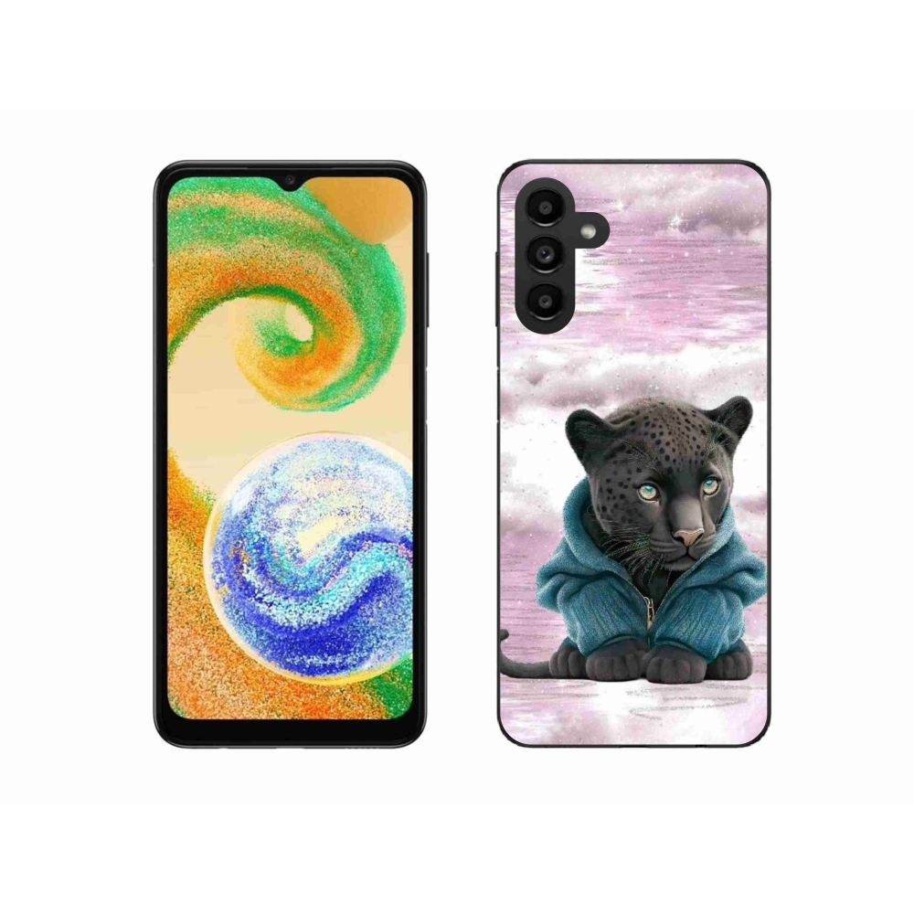 Gelový kryt mmCase na Samsung Galaxy A04s (164.7x76.7x9.1mm) - černý panter ve svetru
