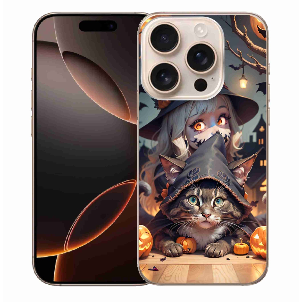 Gelový kryt mmCase na iPhone 16 Pro Max - čarodějnice s kočkou