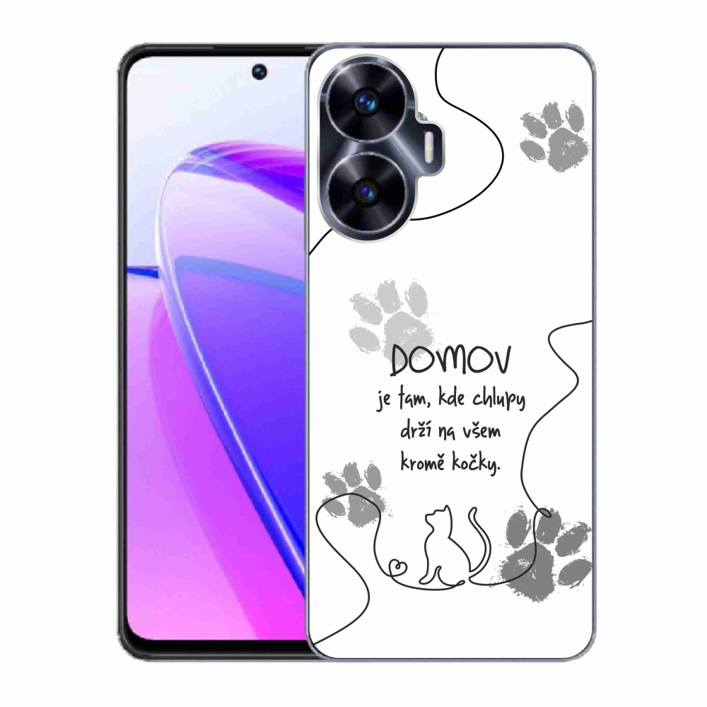 Gelový kryt mmCase na Realme C55 - kočičí motiv bílé pozadí