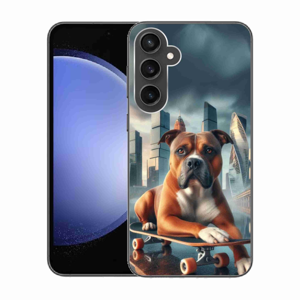 Gelový kryt mmCase na Samsung Galaxy S23 FE - pes na skateboardu