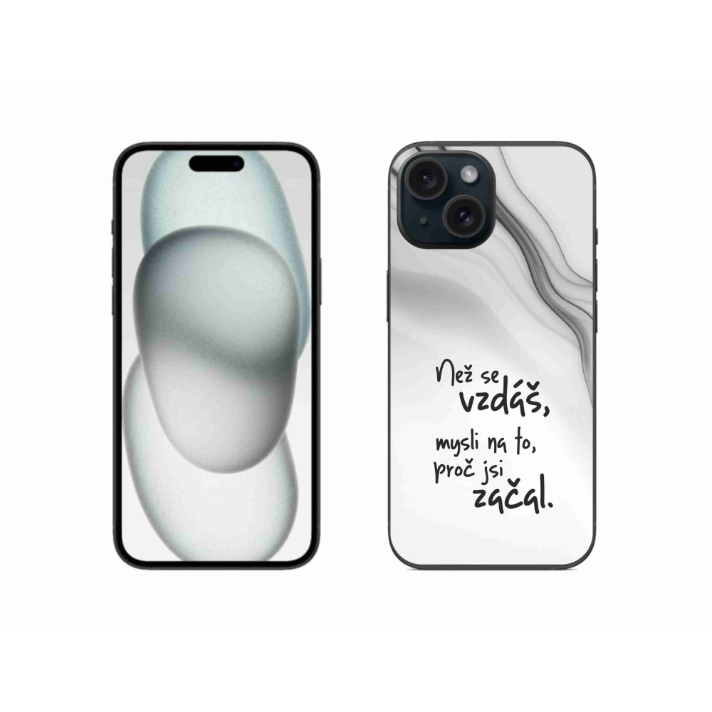Gelový kryt mmCase na iPhone 15 - citát 2 bílé pozadí