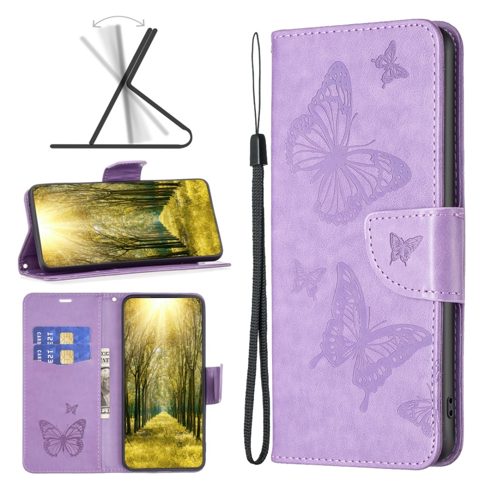 Butterfly knížkové pouzdro na iPhone 15 - fialové