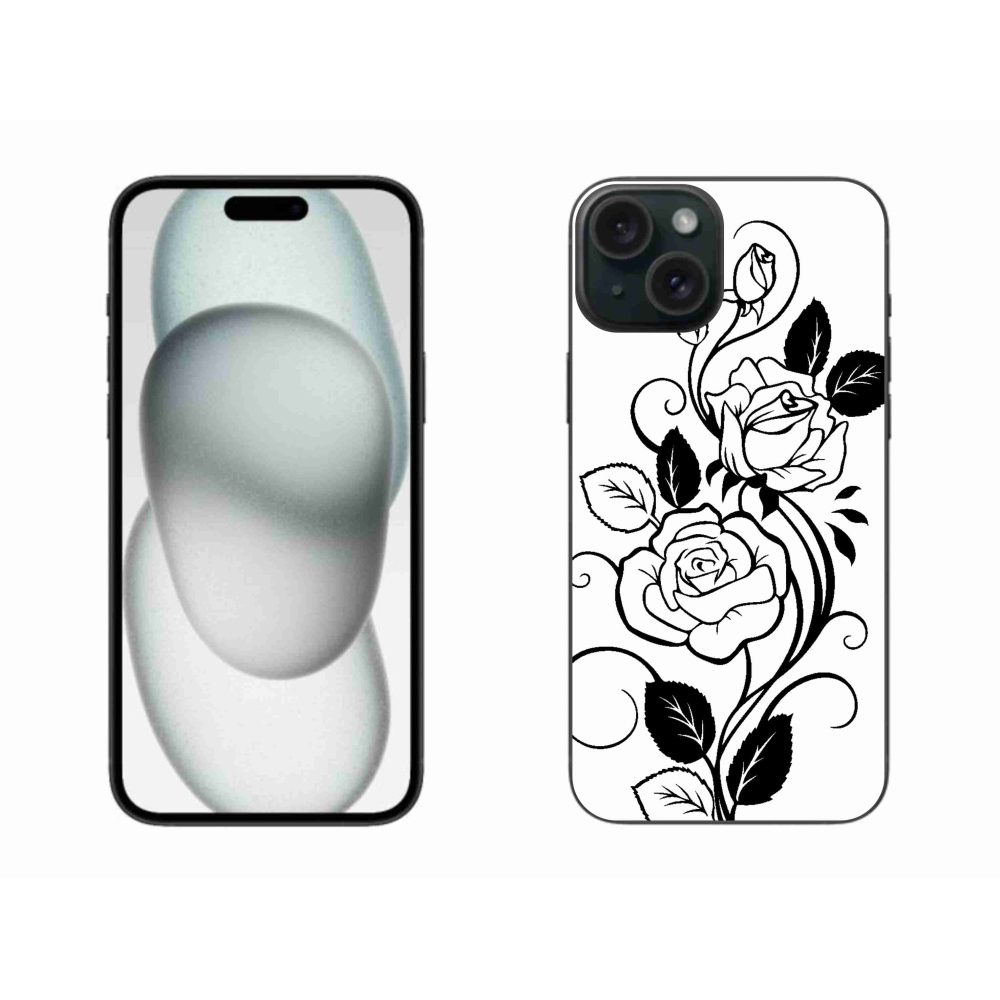 Gelový kryt mmCase na iPhone 15 Plus - černobílá růže