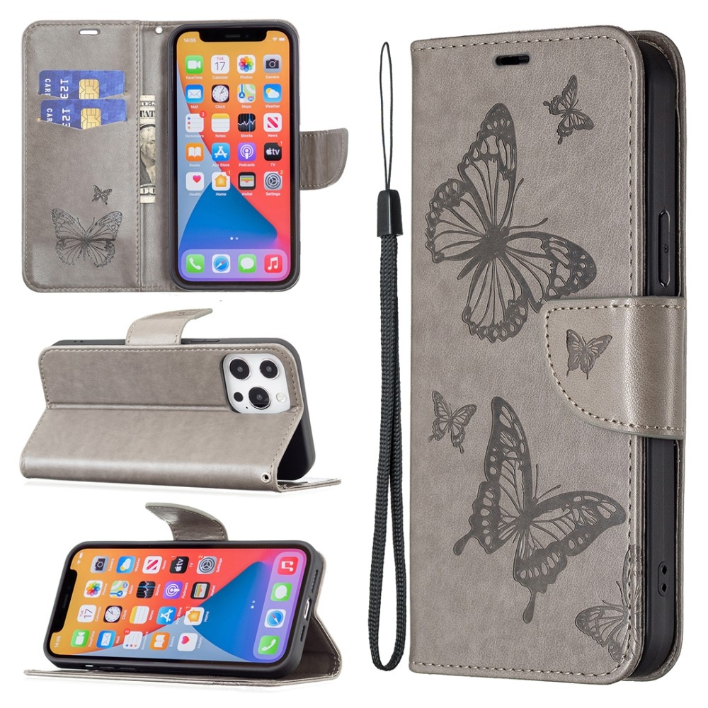 Butterfly knížkové pouzdro na iPhone 16 - šedé