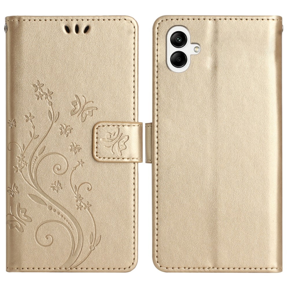 Flowers knížkové pouzdro na Samsung Galaxy A06 4G - zlaté