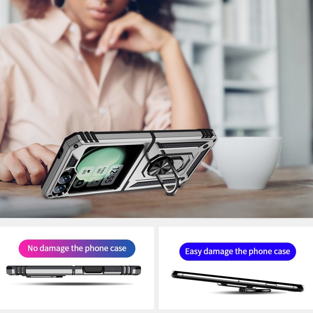 Ring odolný kryt na Samsung Galaxy Z Flip6 5G - stříbrný