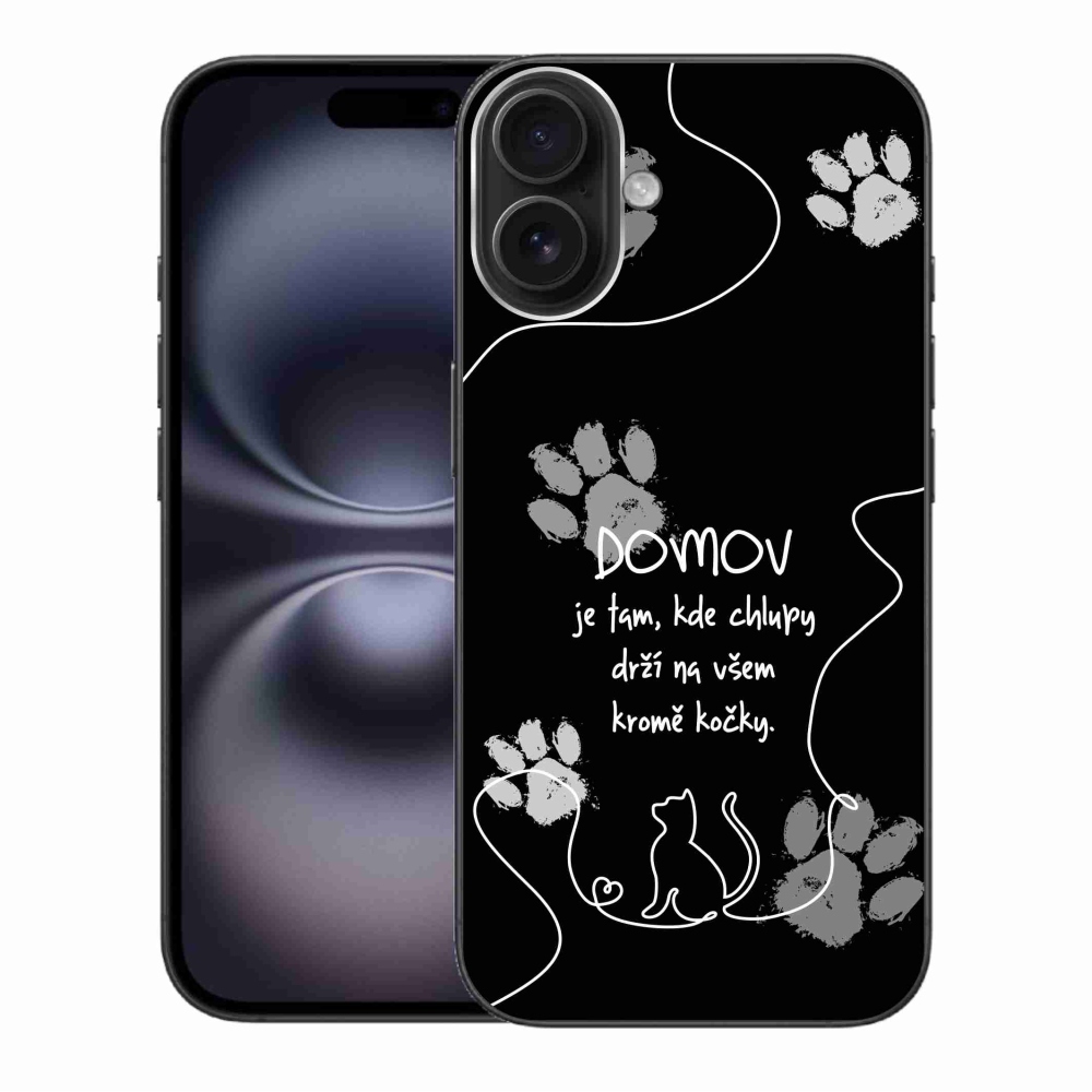 Gelový kryt mmCase na iPhone 16 Plus - kočičí motiv černé pozadí